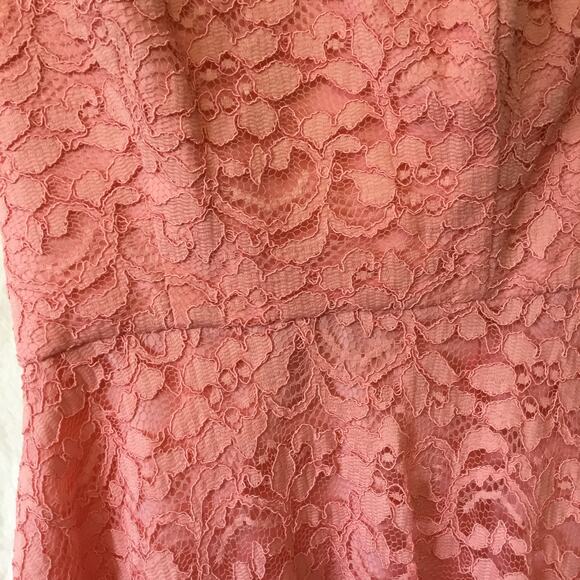 David's Bridal Strapless Coral Pink Lace Dress - Picture 5 of 15